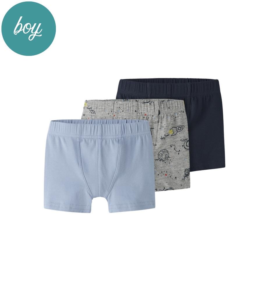 Lot de 3 Boxers - Gris chiné, Bleu ciel infini & Bleu marine