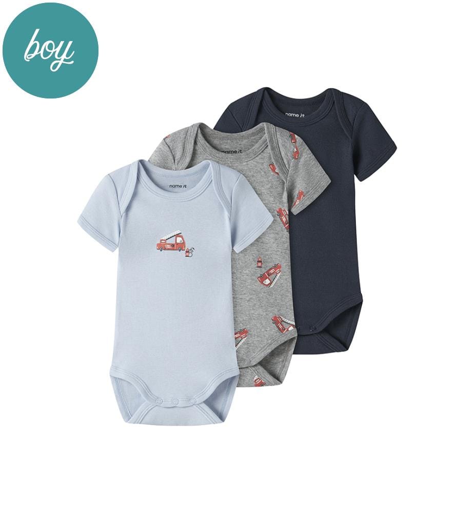 3er-Pack Bodies - Grau meliert mit Kaschmirblau und dunklem Saphir