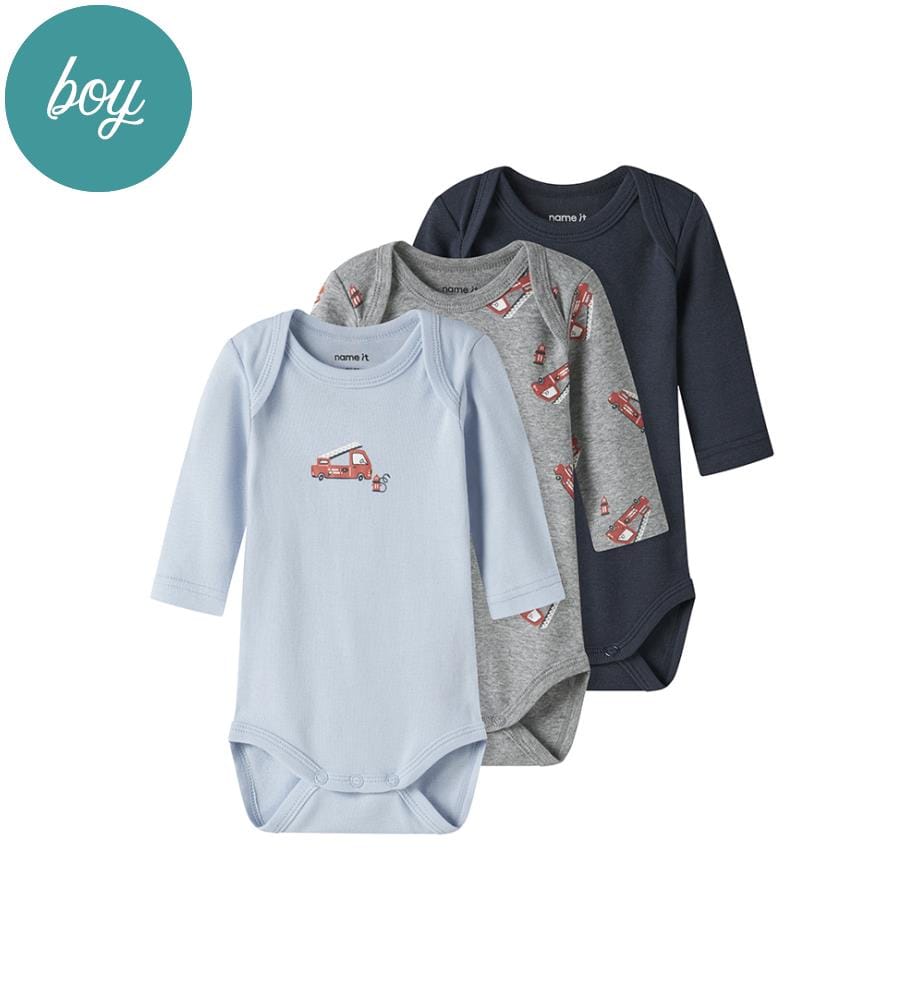 3er-Pack Bodies - Grau meliert mit Kaschmirblau und dunklem Saphir