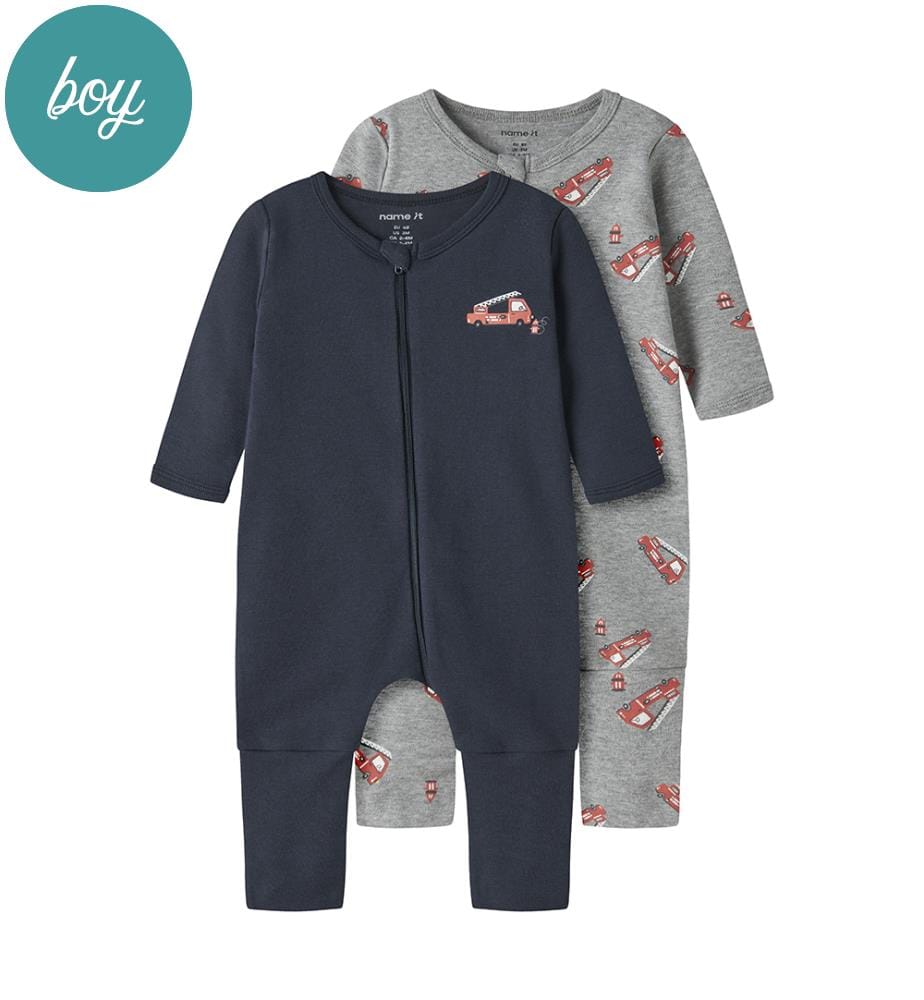 Lot de 2 Pyjamas - Gris chiné avec saphir foncé