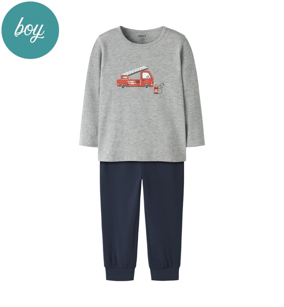 Pyjama-Set - Grau meliert Saphir dunkel