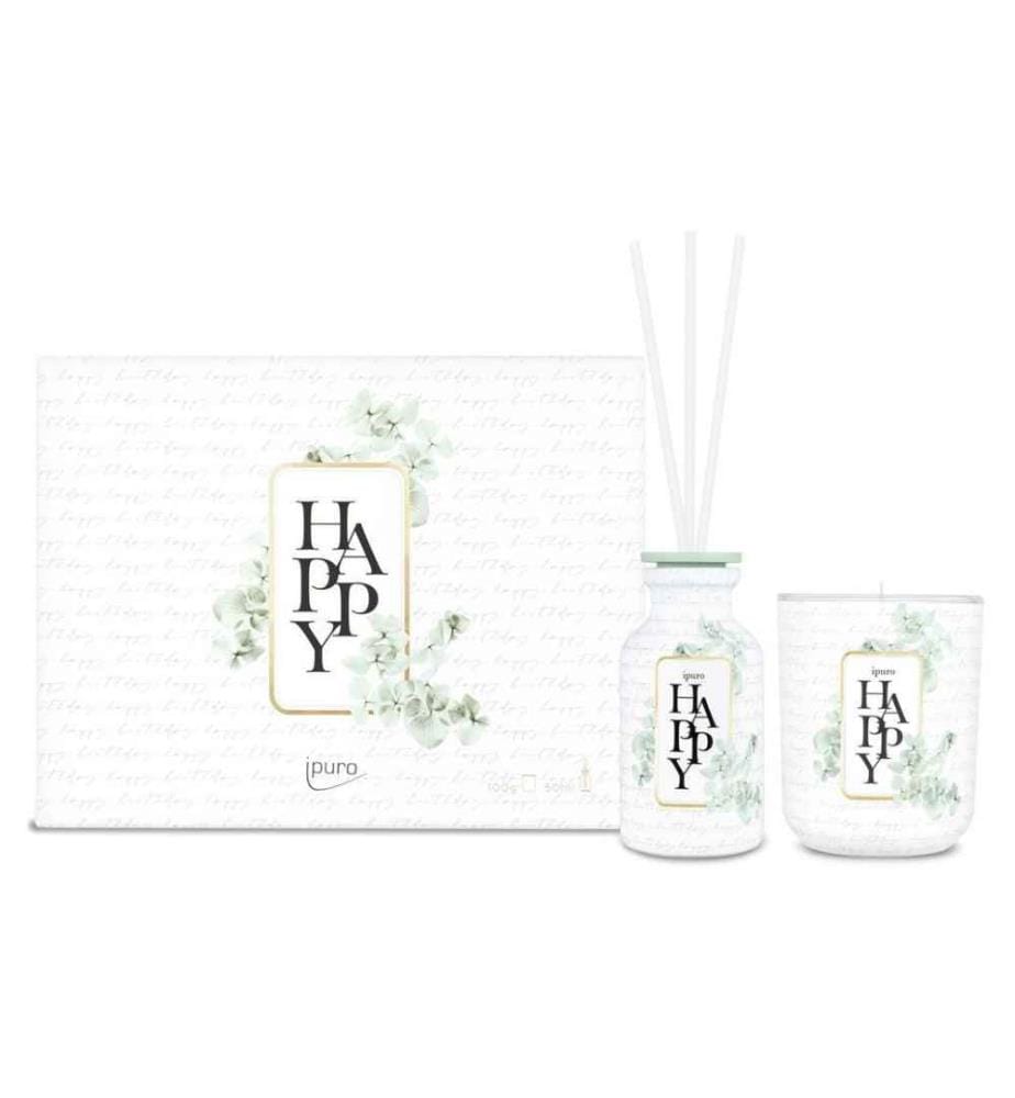 IPURO - Bougie parfumée et bâtonnets parfumés Happy 50 ml + 100 g