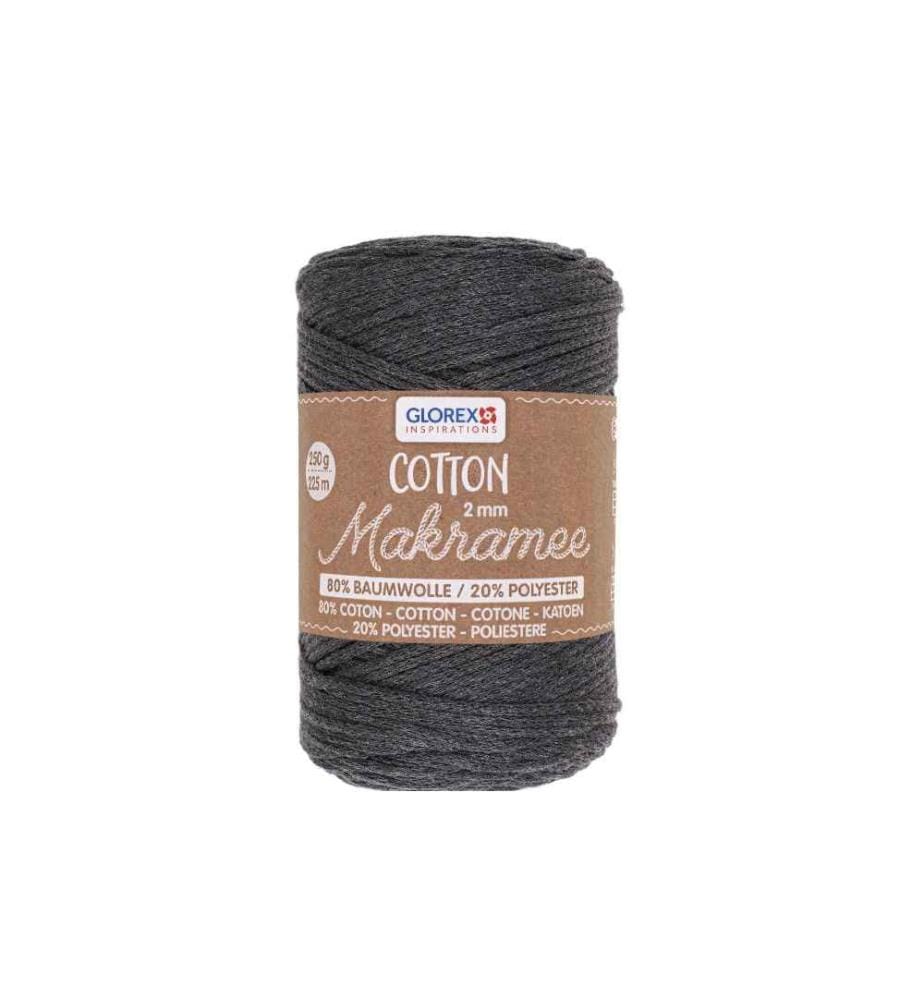 GLOREX - Laine Macramee Cotton 2 mm, 250g, Anthracite