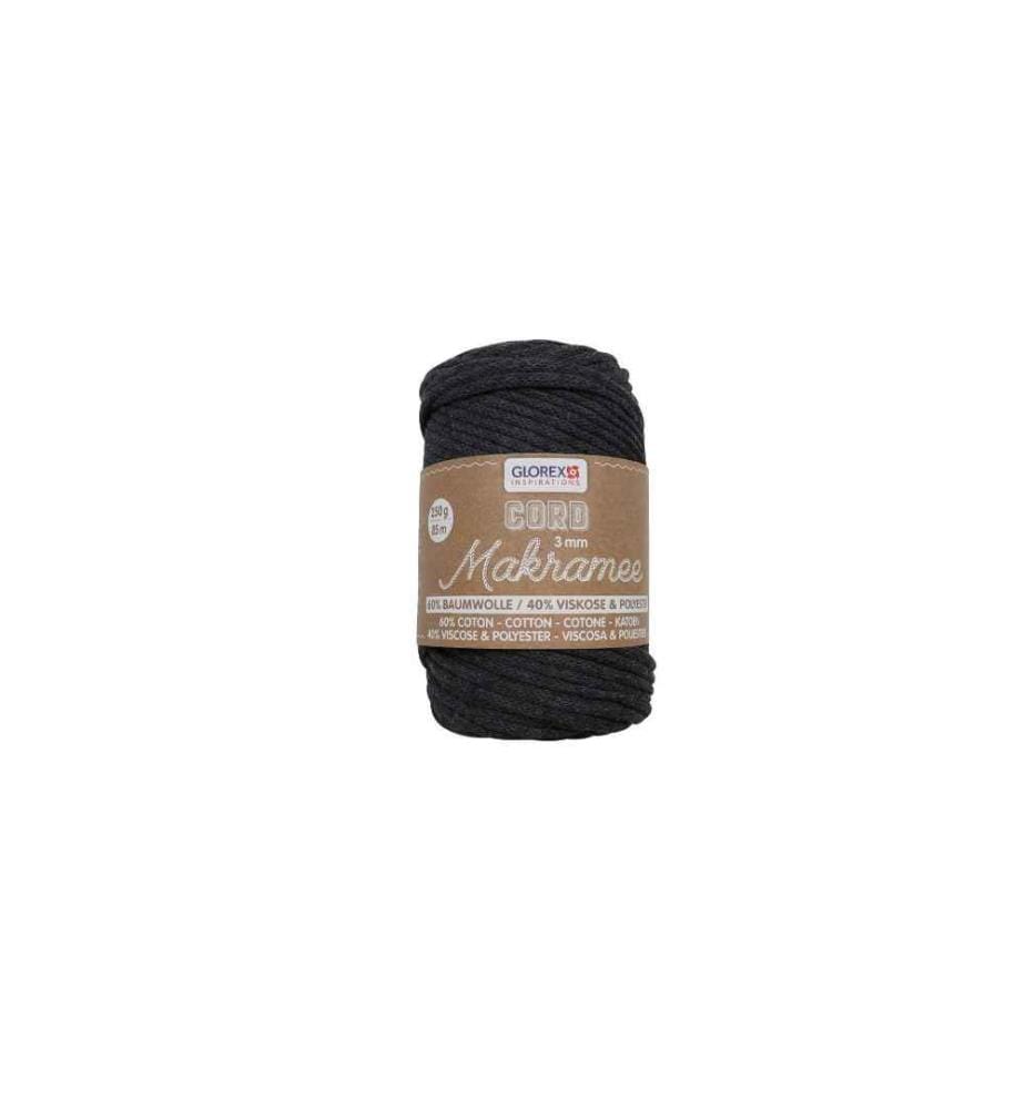 GLOREX - Laine Cordon de macramé tissé 3 mm, 250 g, Anthracite