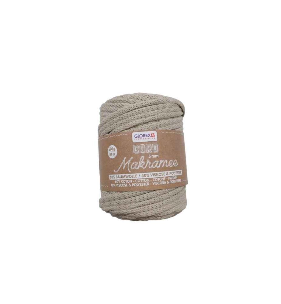 GLOREX - Laine Cordon de macramé tissé 5 mm, 500 g, Beige