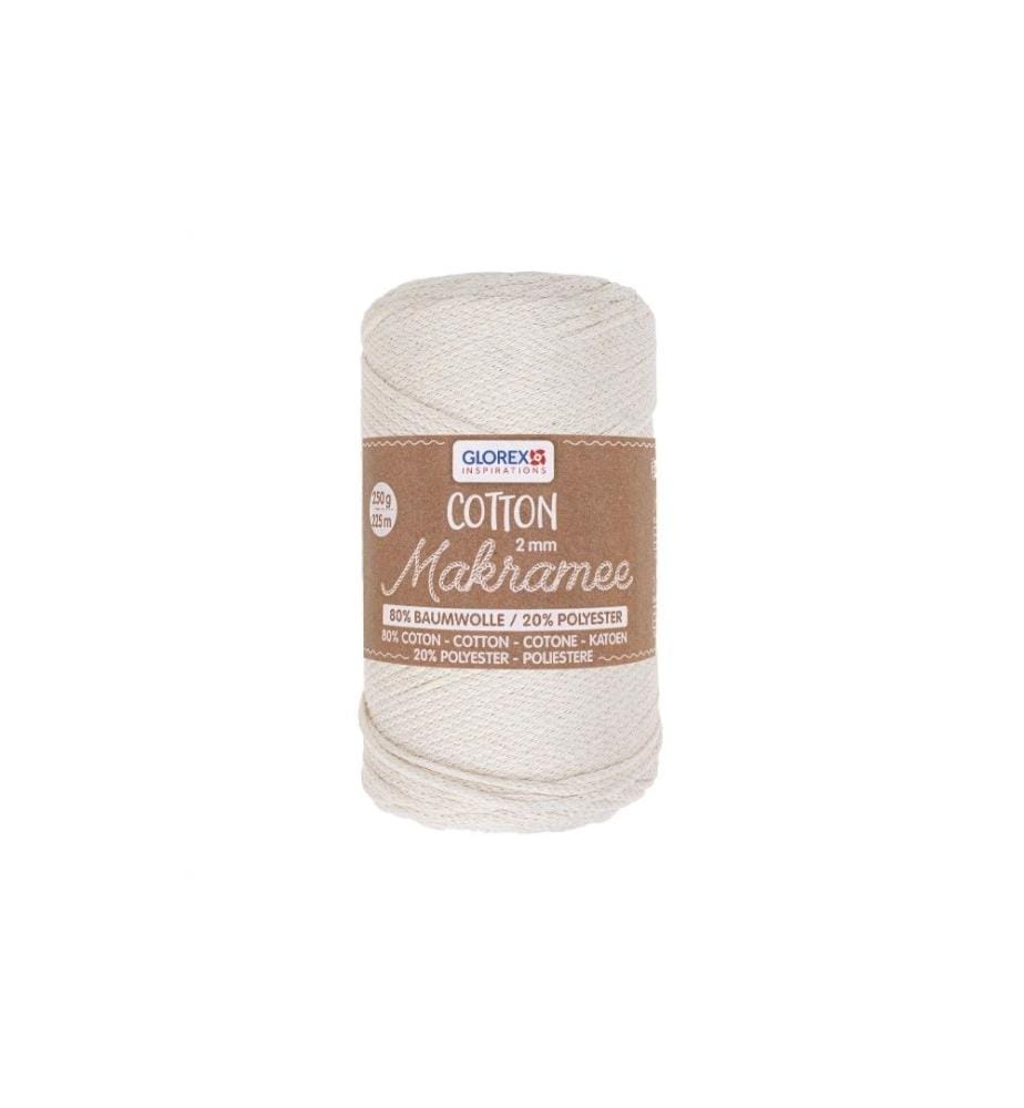 GLOREX - Laine Macramee Cotton 2 mm, 250g, Crème