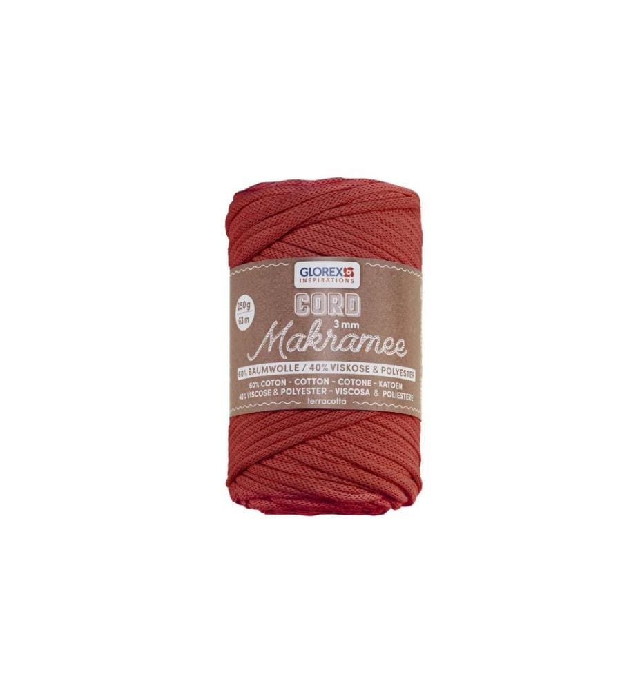 GLOREX - Laine Cordon de macramé tissé 63 m x 3 mm, 250g, terre cuite