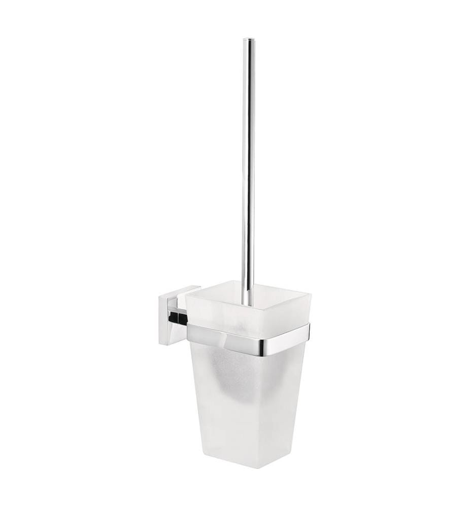 tesa® Brosse Toilette Originale, Adhésif - Chromé, Design Moderne - Argenté et Blanc