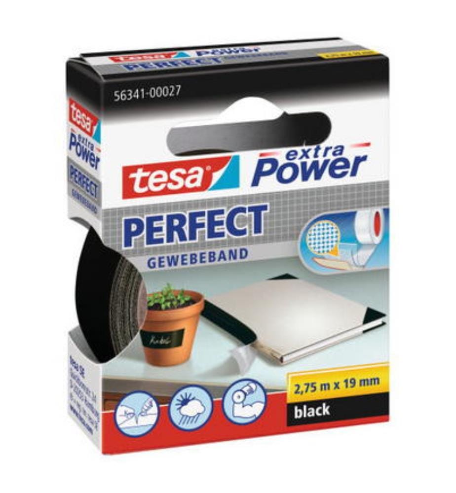 tesa® Ruban adhésif toilé, EXTRA POWER Perfect, Noir, 2,75 m x 38 mm