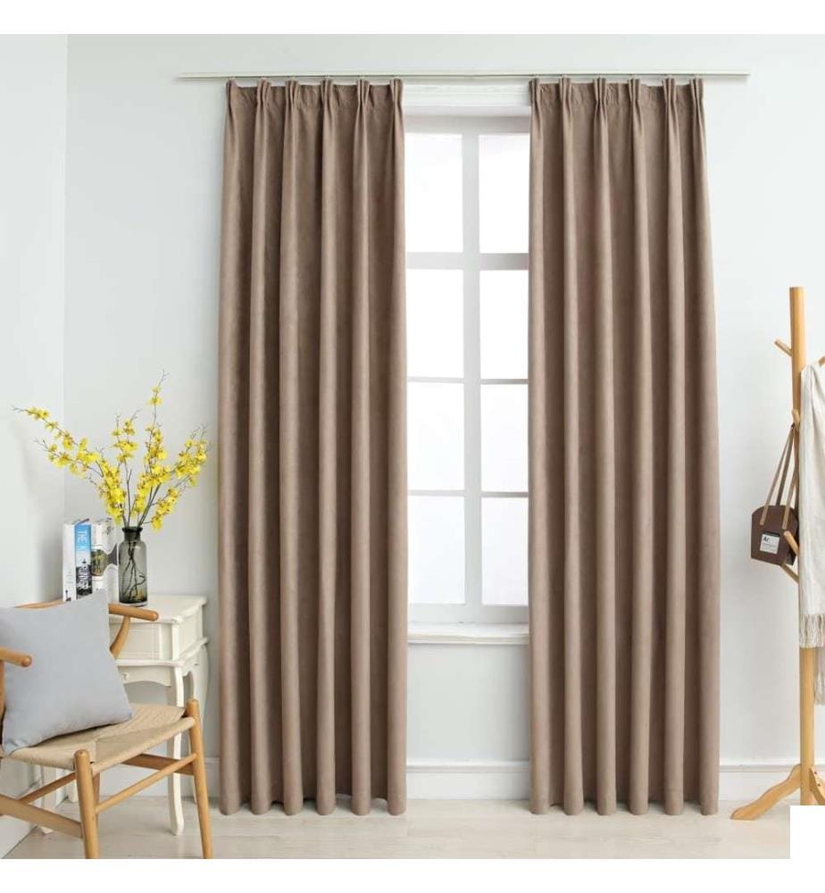 Rideaux occultants avec crochets 2 pcs Taupe 140x245 cm