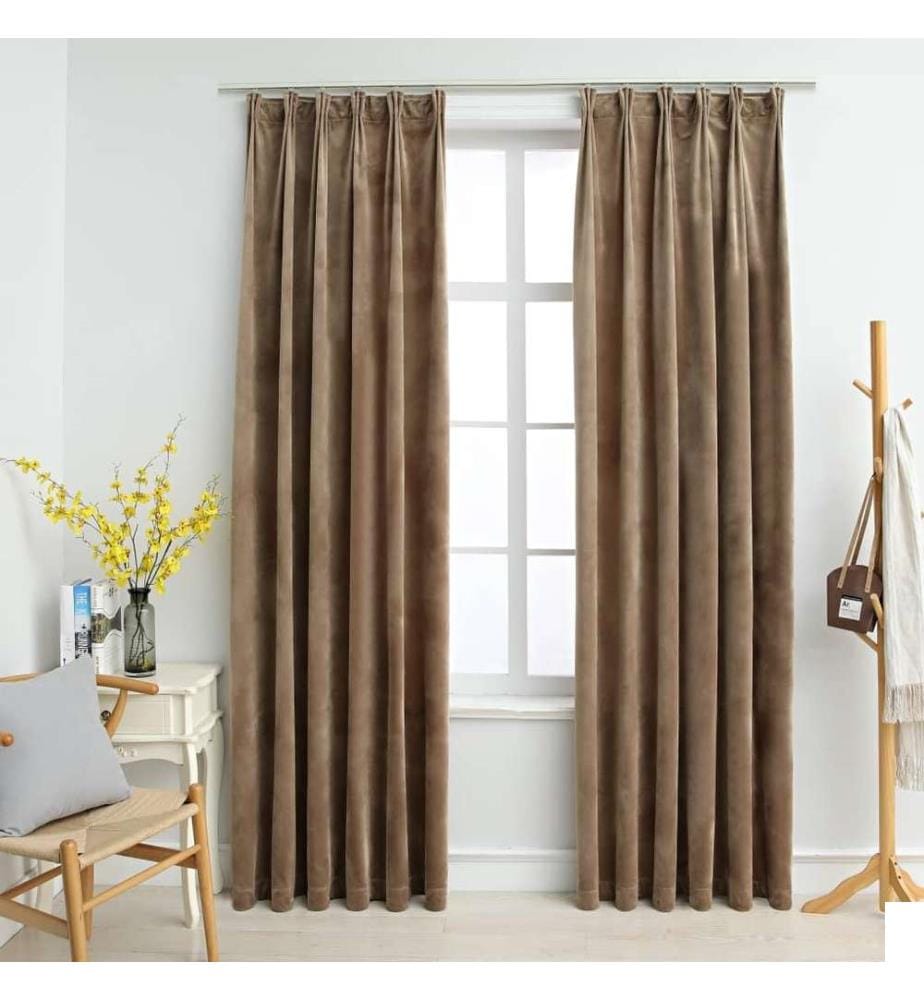 Rideaux occultants avec crochets 2 pcs Velours Beige 140x225 cm
