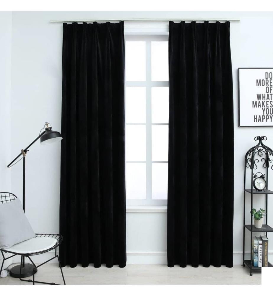Rideaux occultants avec crochets 2 pcs Velours Noir 140x245 cm