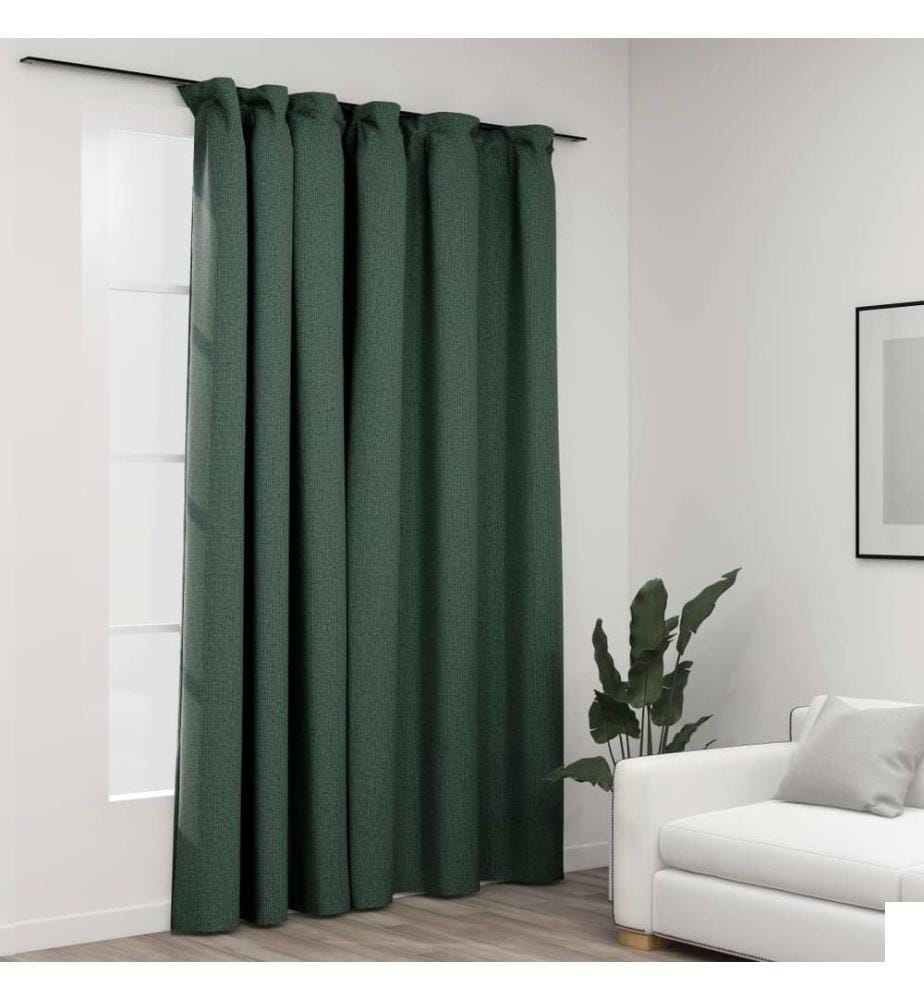 Rideau occultant d'aspect de lin avec crochets Vert 290x245 cm