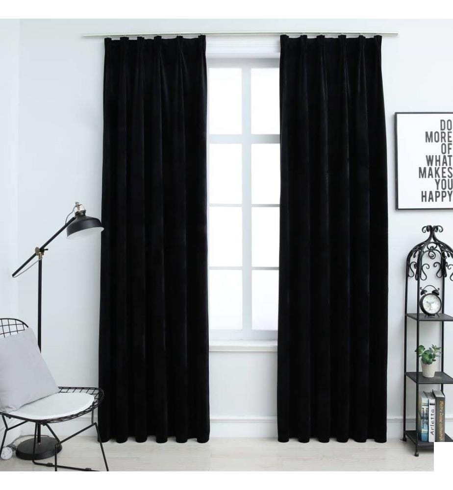 Rideaux occultants avec crochets 2 pcs Velours Noir 140x225 cm