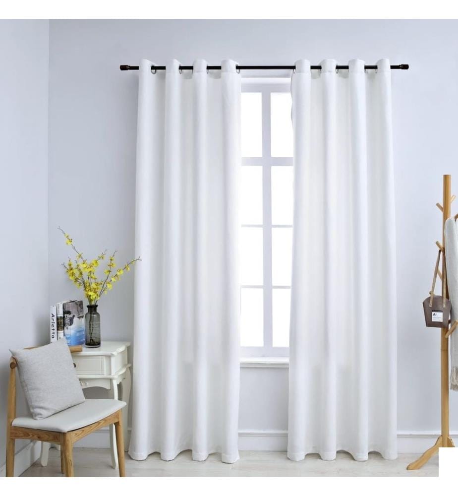 Rideau occultant et anneaux en métal 2pcs Blanc cassé 140x175cm