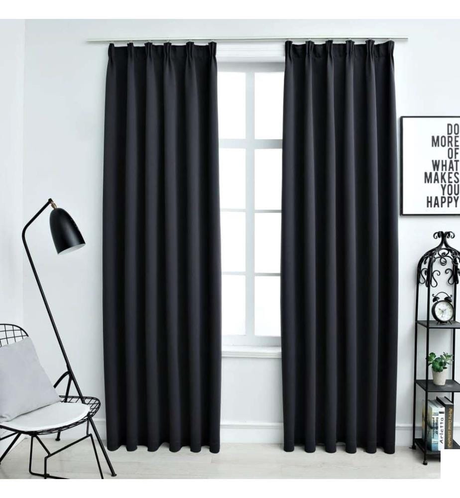 Rideaux occultants avec crochets 2 pcs Noir 140x225 cm