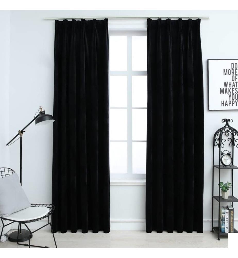 Rideaux occultants avec crochets 2 pcs Velours Noir 140x175 cm