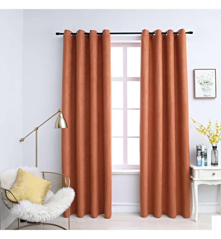 Rideaux occultants et anneaux en métal 2 pcs Rouille 140x245 cm