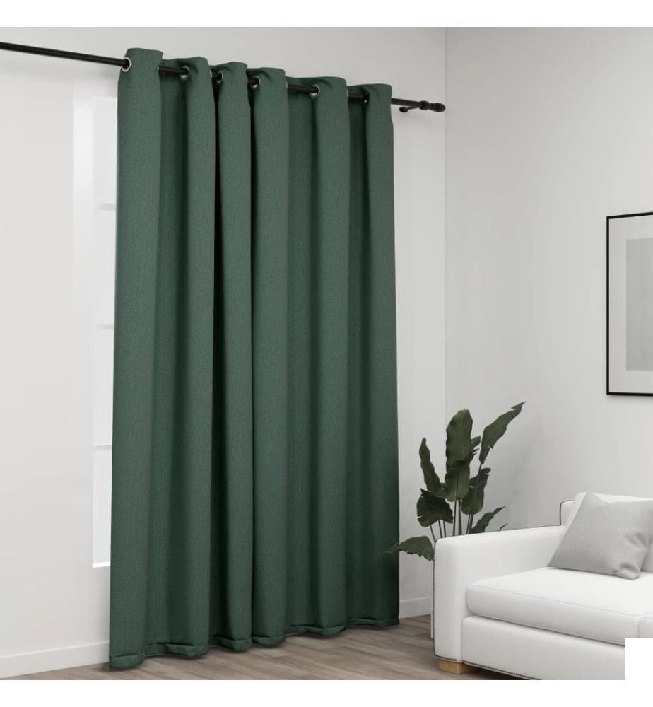 Rideau occultant Aspect de lin avec œillets Vert 290x245 cm