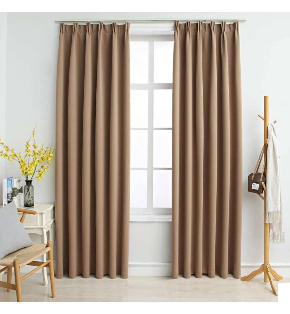 Rideaux occultants avec crochets 2 pcs Taupe 140x175 cm