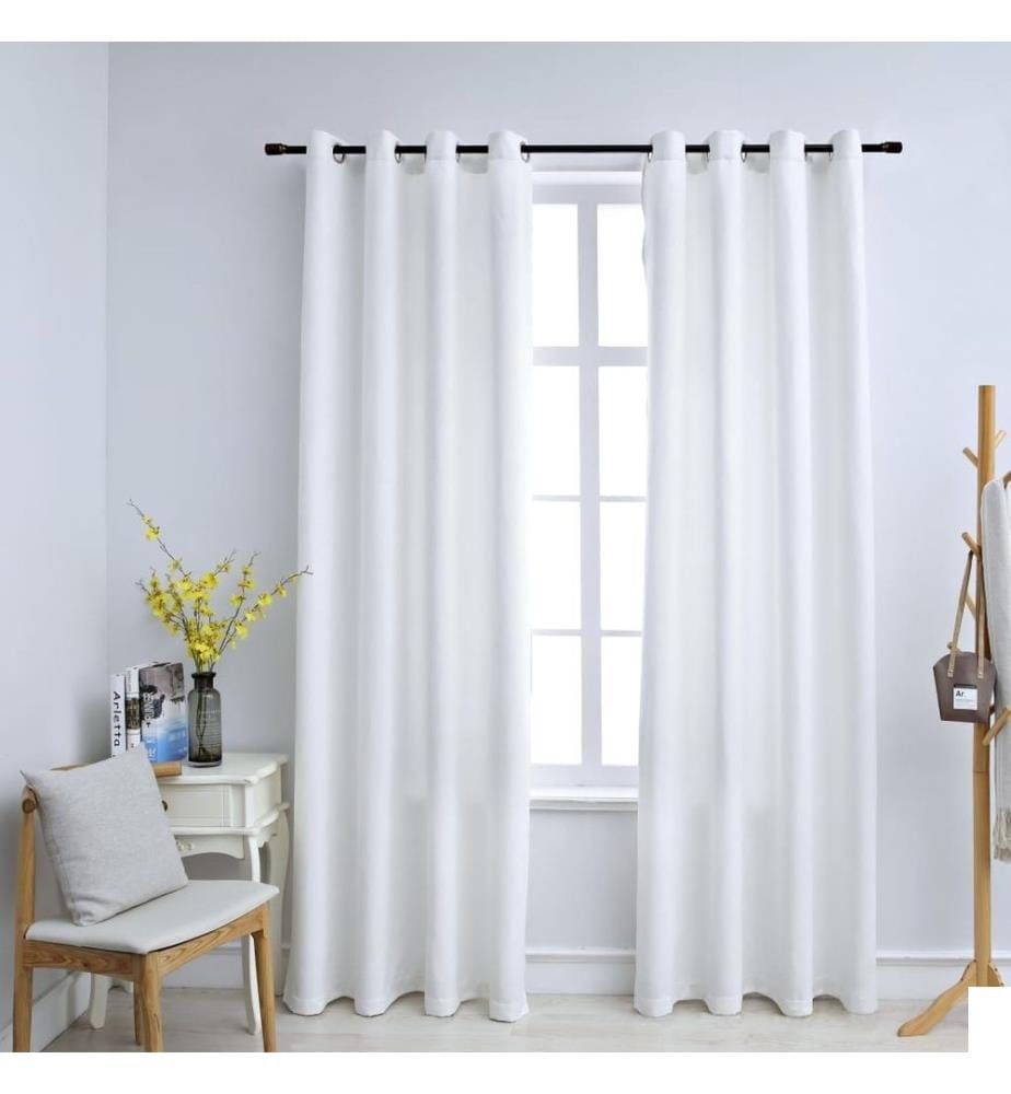 Rideau occultant et anneaux en métal 2pcs Blanc cassé 140x245cm