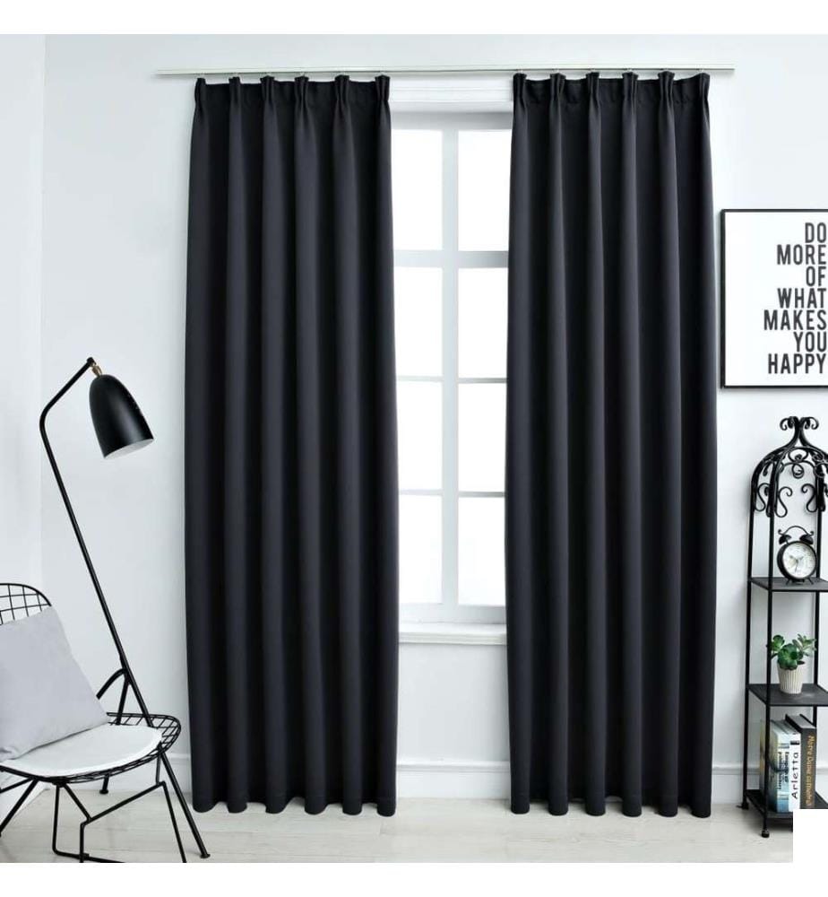 Rideaux occultants avec crochets 2 pcs Noir 140x245 cm
