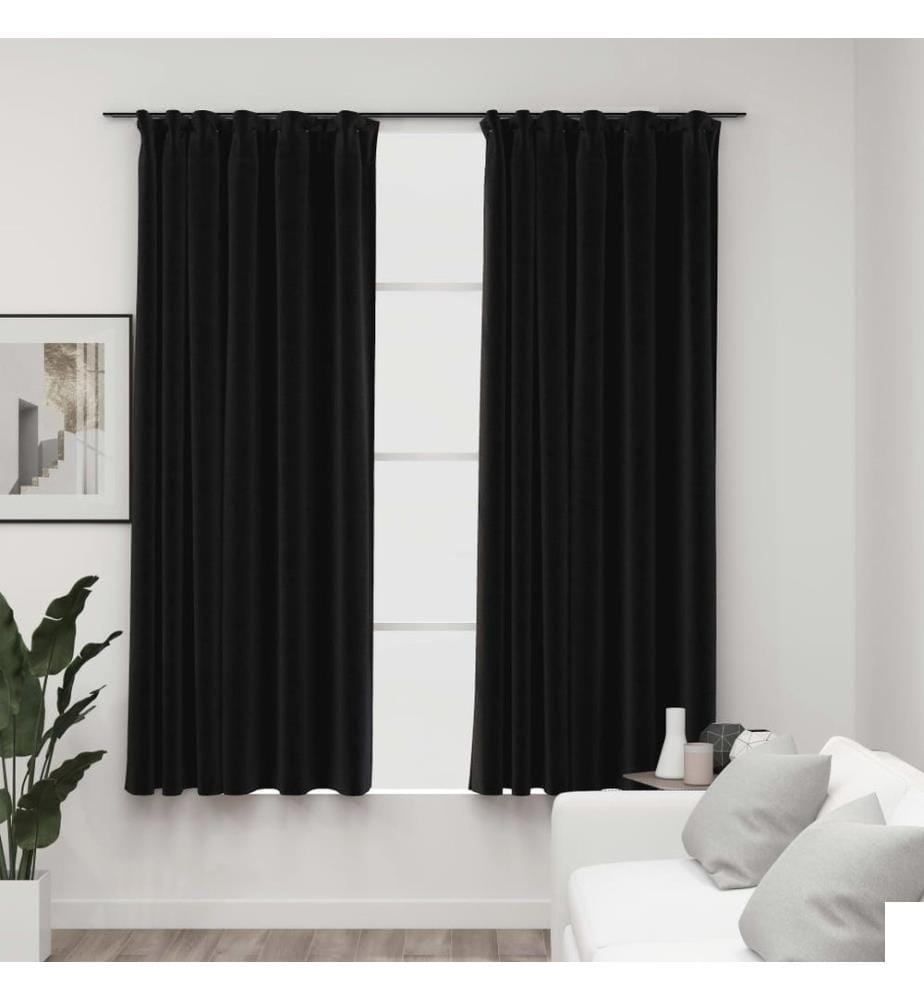 Rideaux occultants aspect lin crochet 2pcs Anthracite 140x175cm