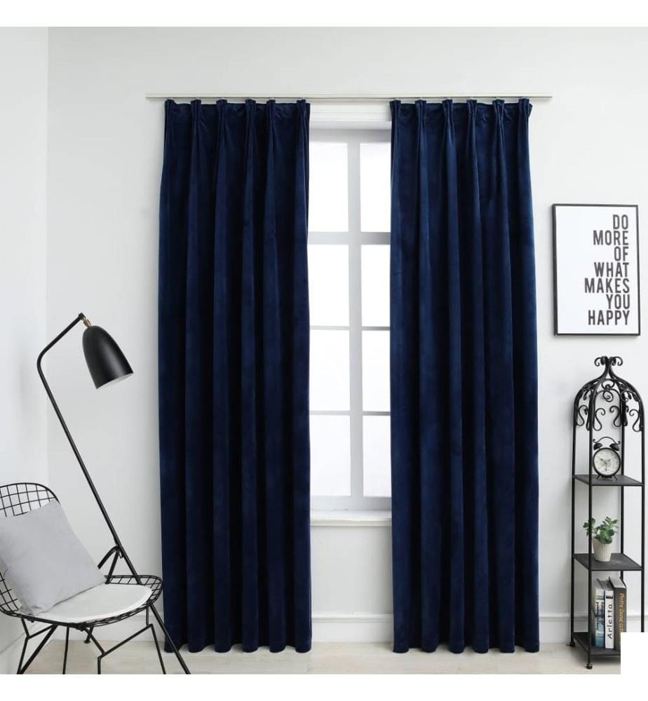 Rideaux occultants et crochet 2pcs Velours Bleu foncé 140x175cm
