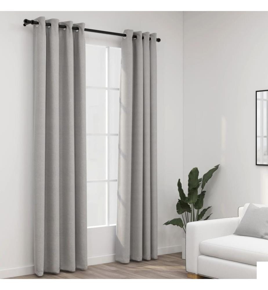 Rideaux occultants Aspect lin avec œillets 2 pcs Gris 140x245cm