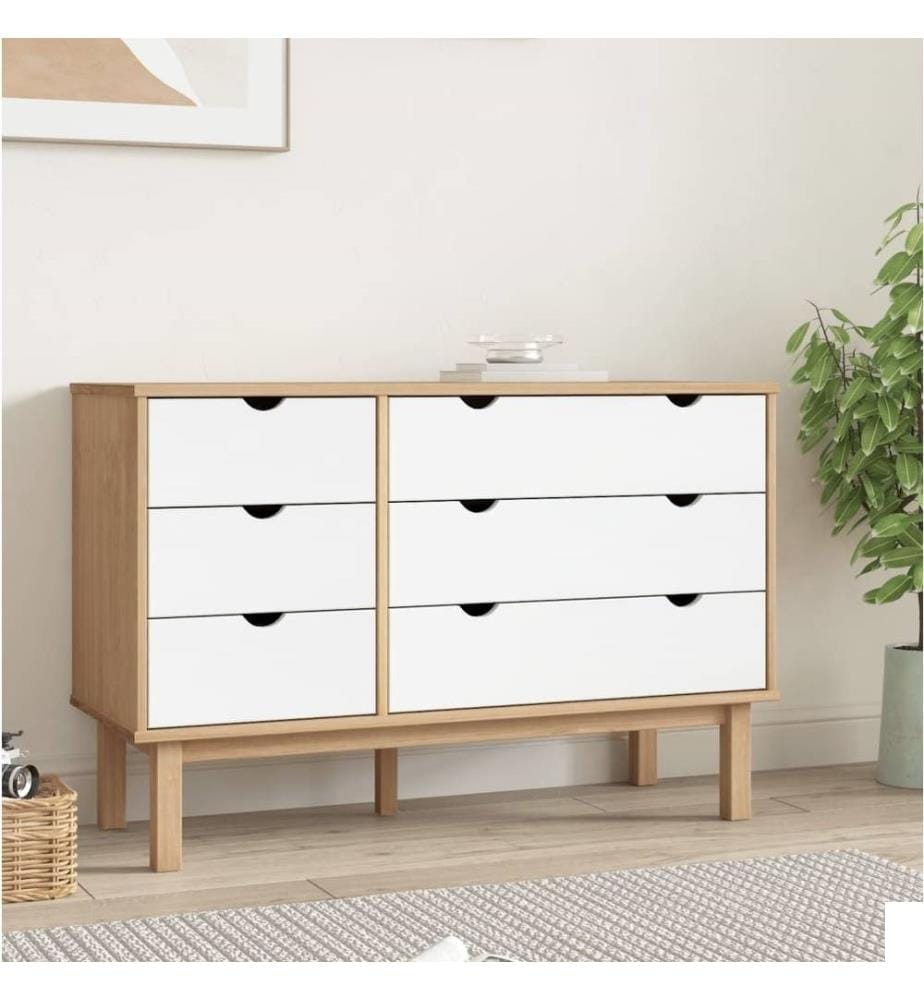 Commode OTTA Marron et blanc 111x42x73,5 cm Bois de pin massif