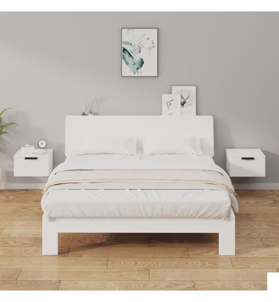 Tables de chevet murales 2 pcs Blanc brillant 34x30x20 cm