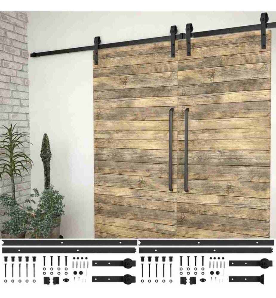 Kits de fixation pour porte coulissante 2 pcs 183 cm Acier Noir