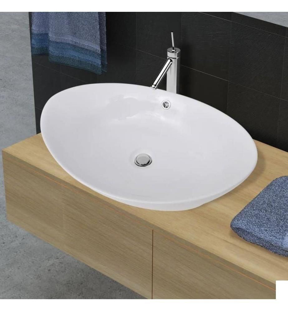 Lavabo ovale en céramique avec trop plein 59 x 38,5 cm