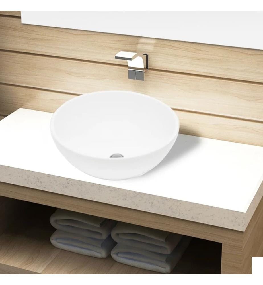 Lavabo de salle de bain Céramique Rond Blanc