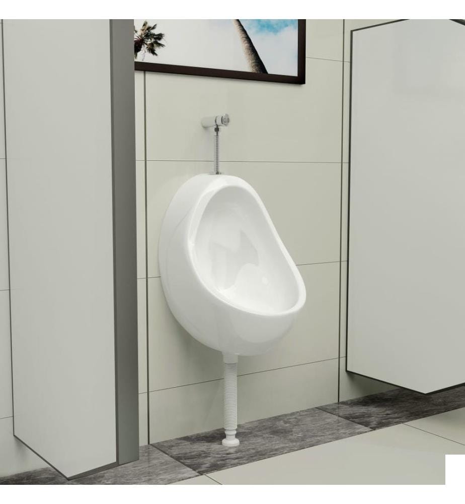 Urinoir suspendu avec valve de chasse d'eau Céramique Blanc
