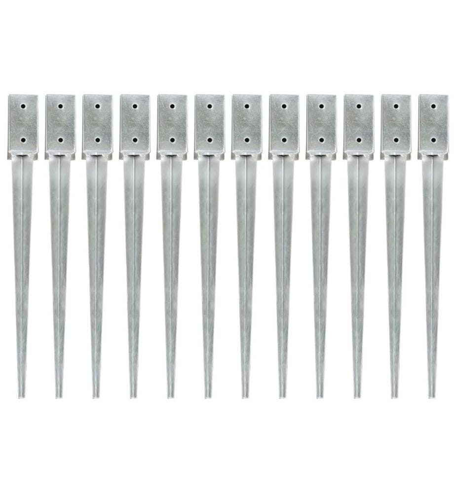 Piquets au sol 12 pcs Argenté 7x7x75 cm Acier galvanisé