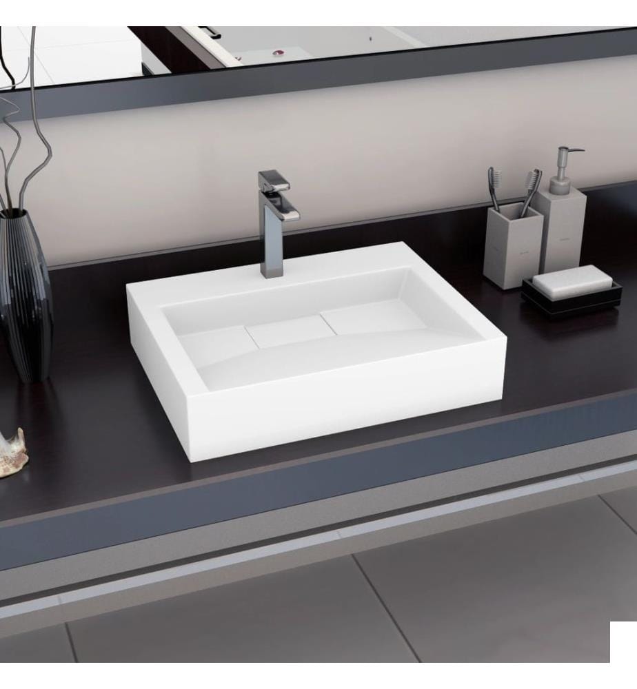 Lavabo 60x38x11 cm Fonte minérale/marbre Blanc