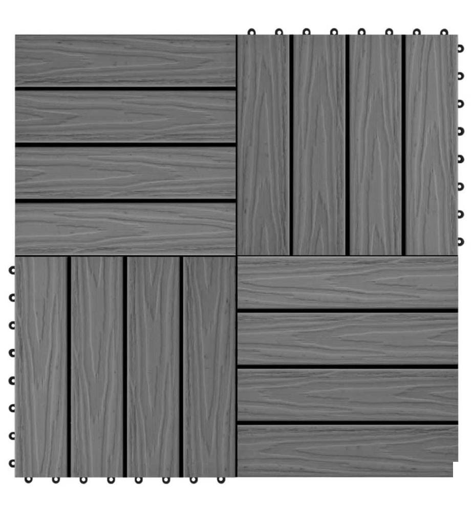 Carreau de terrasse en relief 11 pcs WPC 30x30 cm 1 m² Gris
