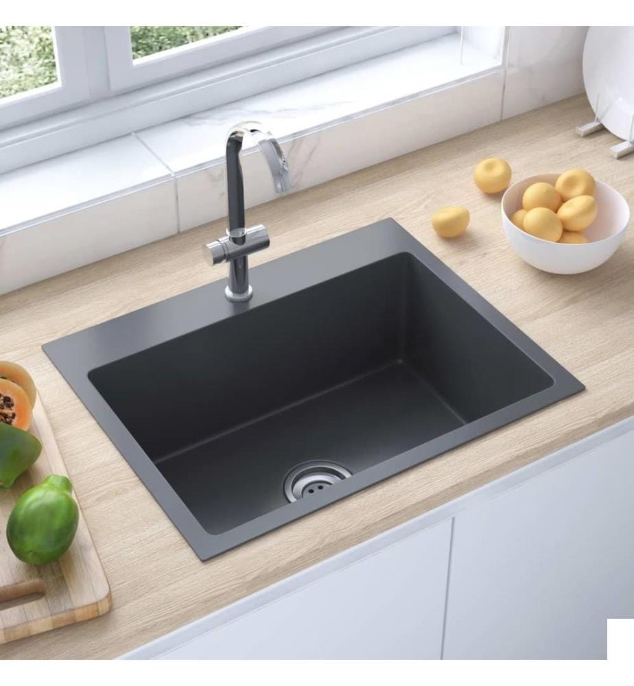 Évier de cuisine fait main Noir Acier inoxydable