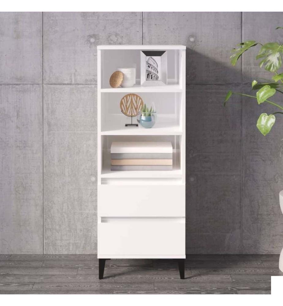 Buffet haut Blanc brillant 40x36x110 cm Bois d'ingénierie