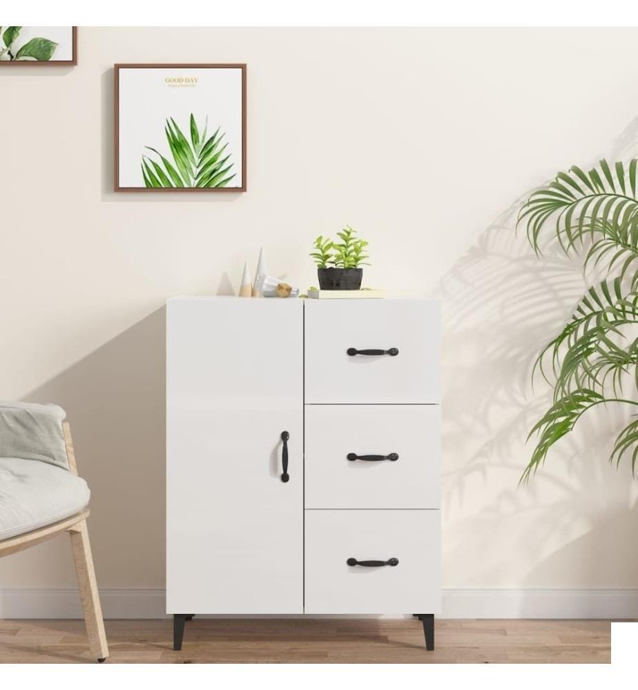 Buffet Blanc brillant 69,5x34x90 cm Bois d'ingénierie