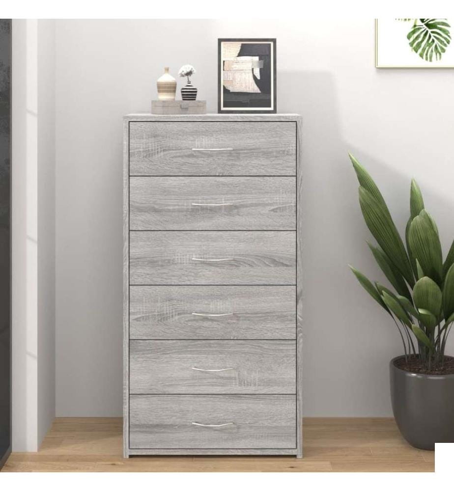 Buffet avec 6 tiroirs Sonoma gris 50x34x96 cm Bois d'ingénierie