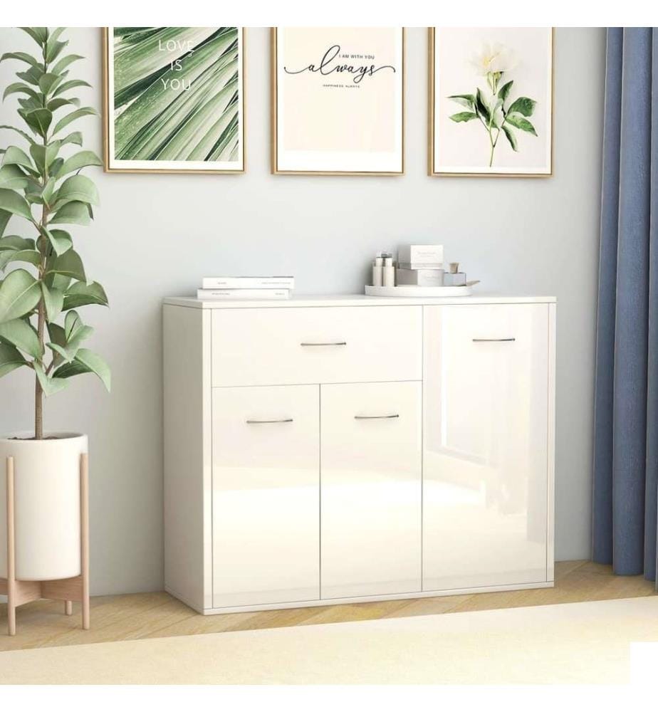 Buffet Blanc brillant 88x30x70 cm Aggloméré
