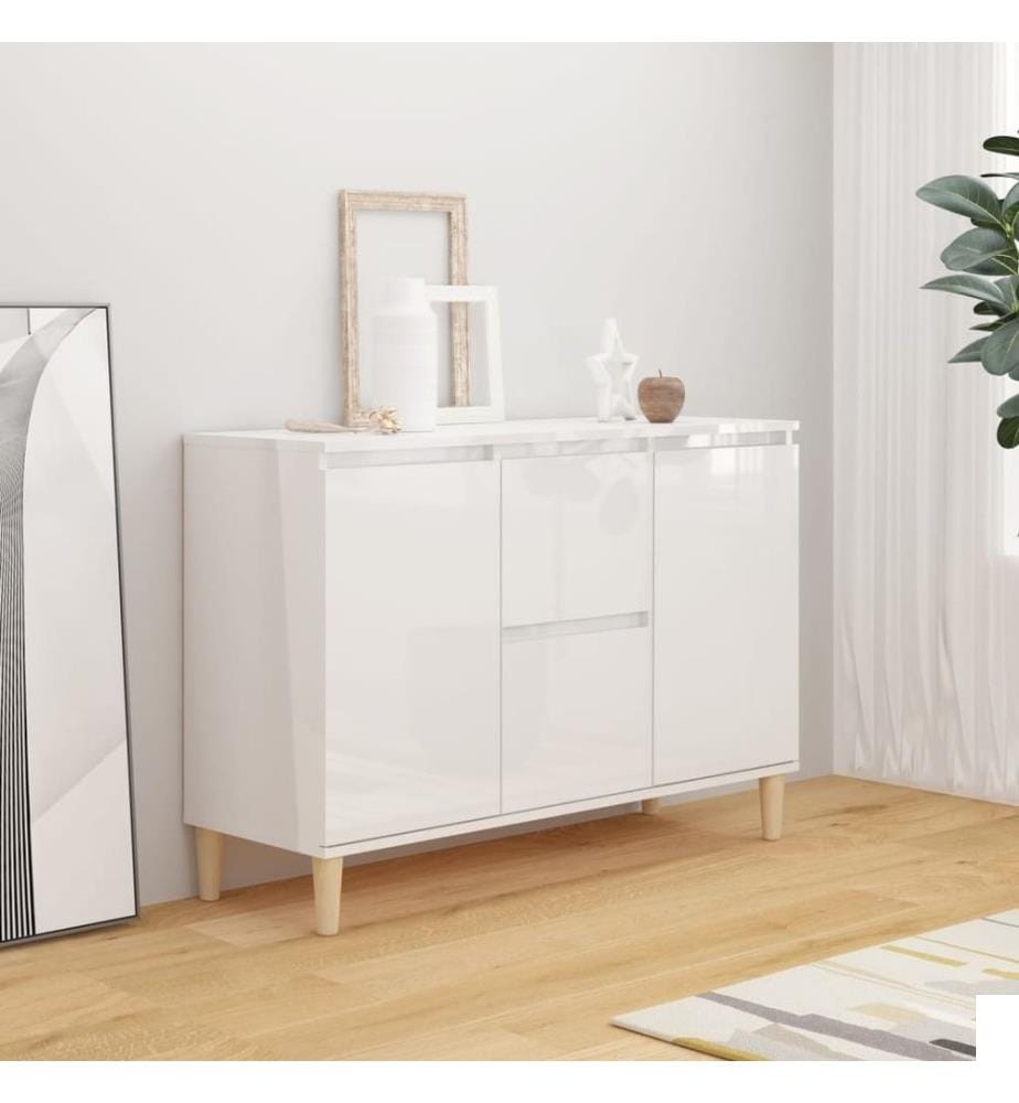 Buffet Blanc brillant 103,5x35x70 cm Aggloméré