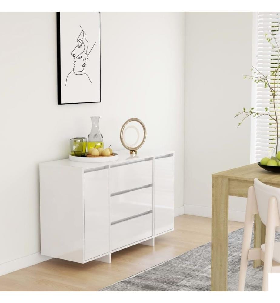 Buffet avec 3 tiroirs Blanc brillant 120x41x75 cm Aggloméré