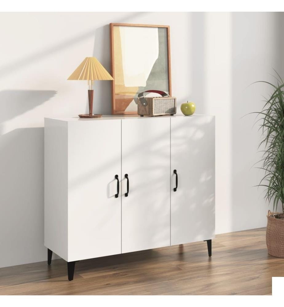 Buffet blanc brillant 90x34x80 cm bois d'ingénierie