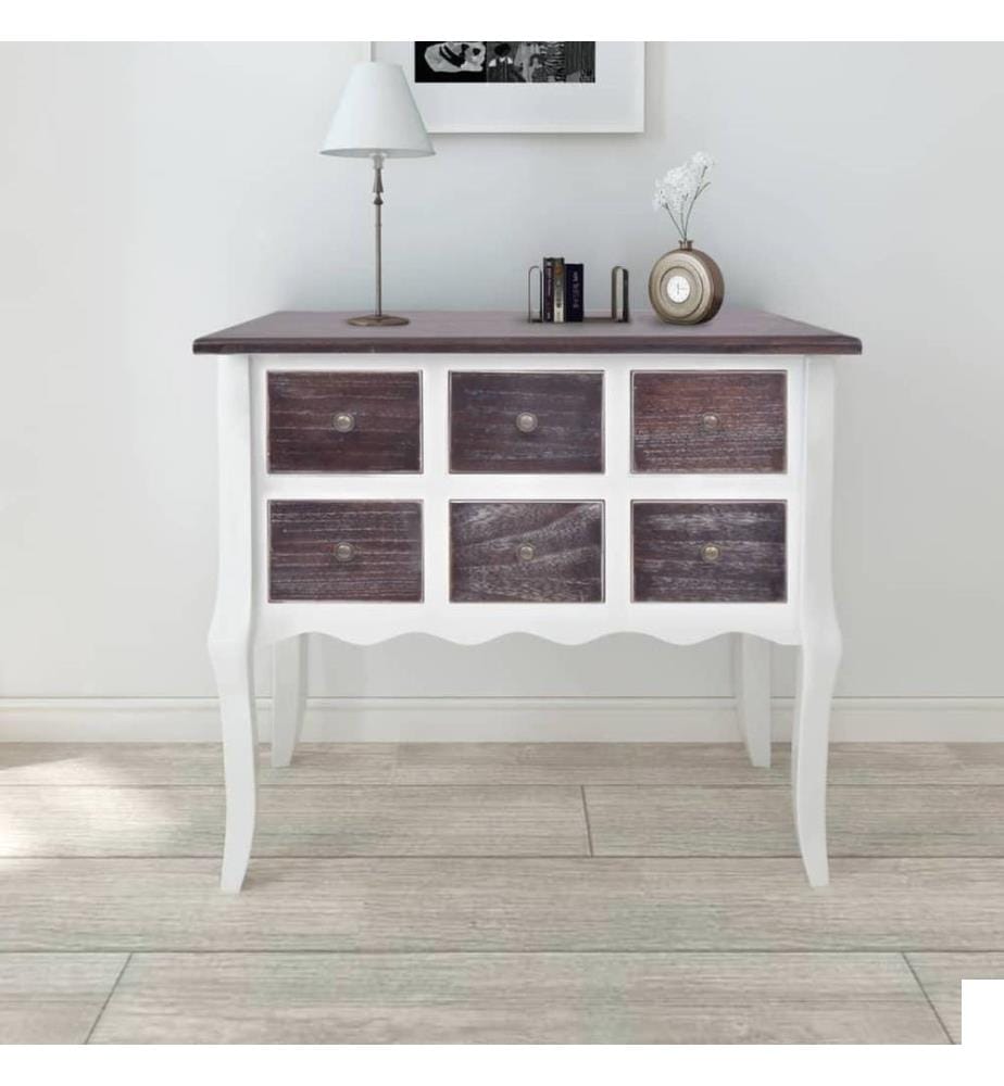 Armoire de console 6 tiroirs Marron et blanc Bois
