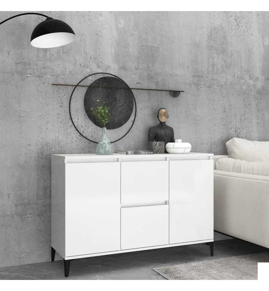 Buffet Blanc brillant 104x35x70 cm Aggloméré