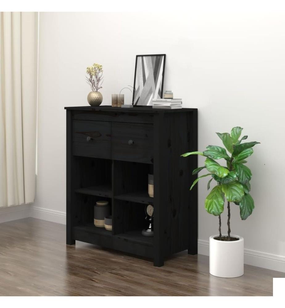 Buffet Noir 70x35x80 cm Bois massif de pin