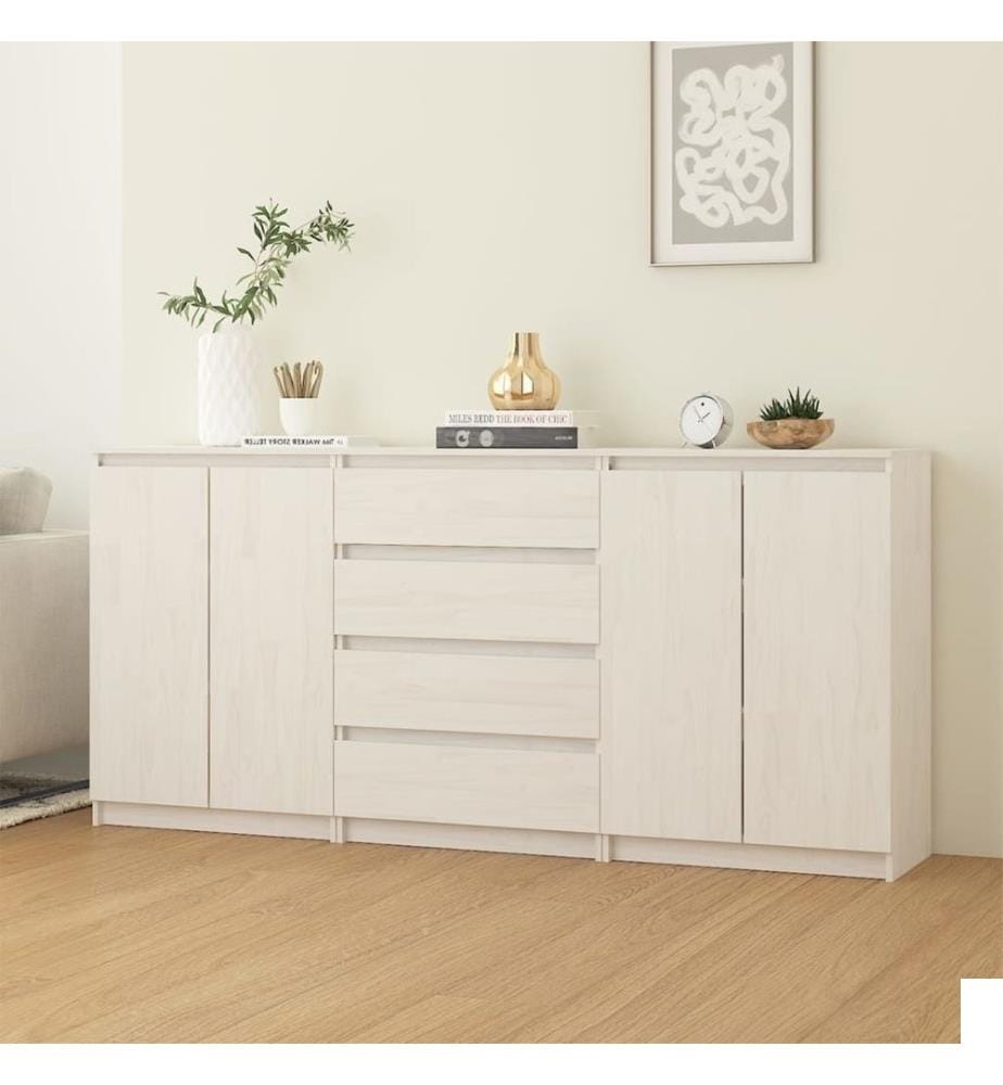 Armoires latérales 3 pcs Blanc Bois de pin massif